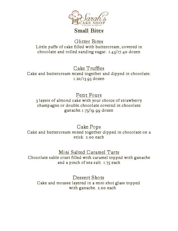 Menu at Sarah's Cake Shop desserts, Chesterfield