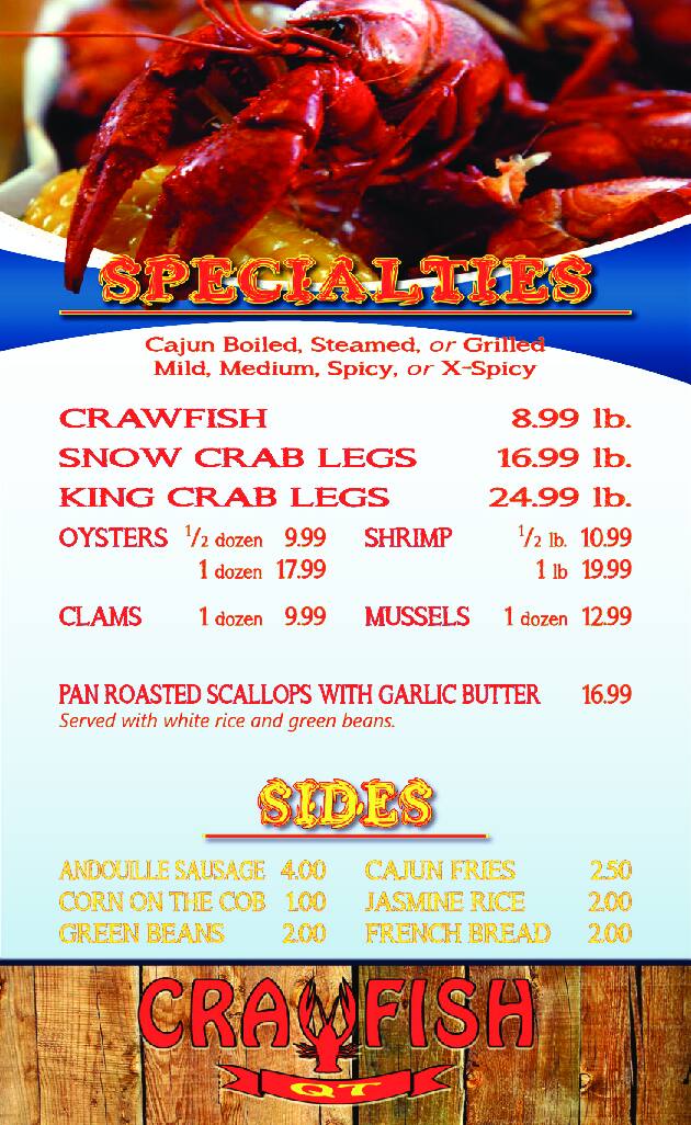 QT Crawfish Menu, Menu for QT Crawfish, Pinellas Park, Tampa Bay