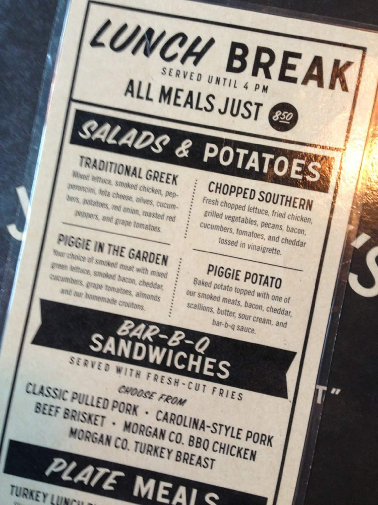 Menu at Jim 'N Nick's BarBQ, Birmingham, 11th Ave S