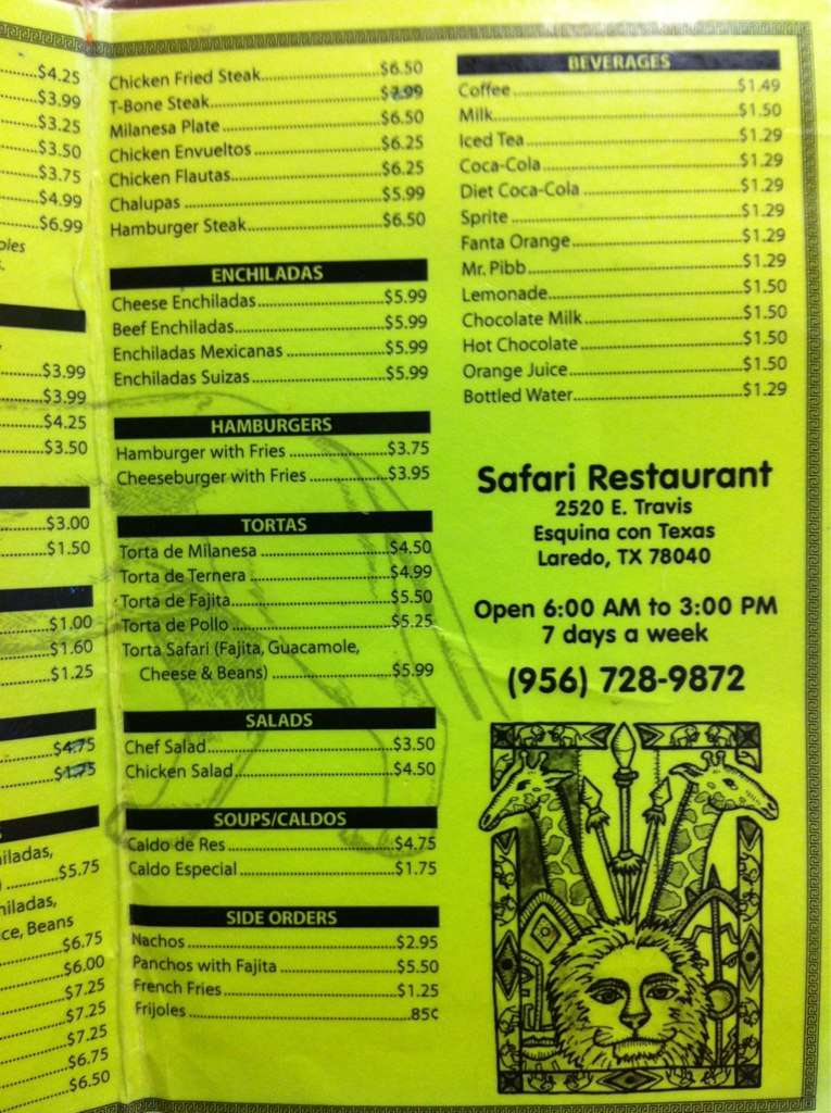 safari restaurant laredo tx menu