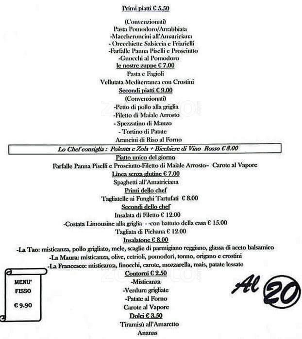 Menu di Al 20 