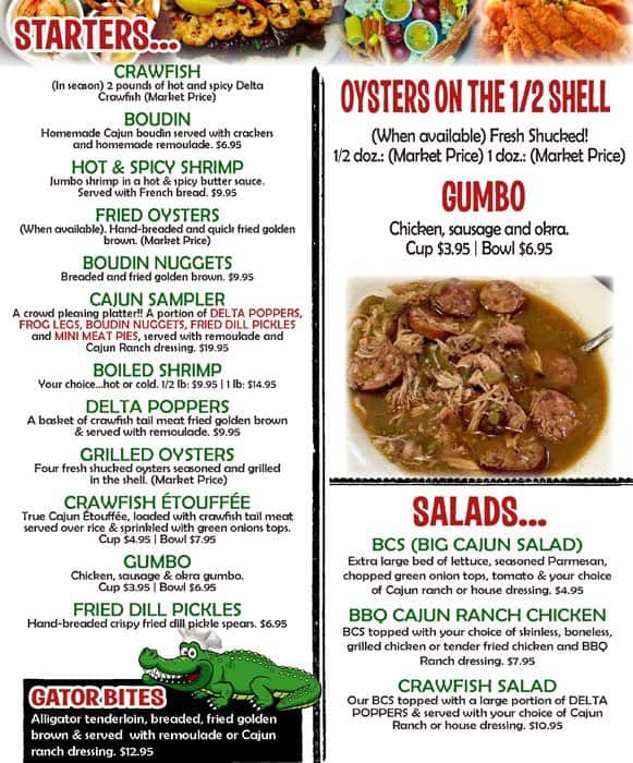 cajun crawfish menu
