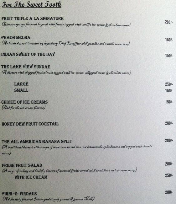 Menu at Kinara, Bhopal, Shamla Hills