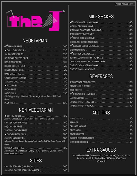 The J Menu Menu For The J Alkapuri Vadodara