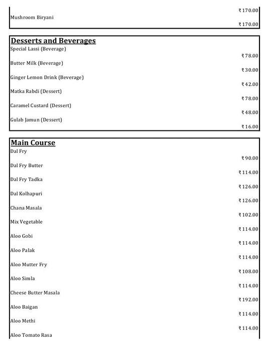 Hindu Lunch Home menu
