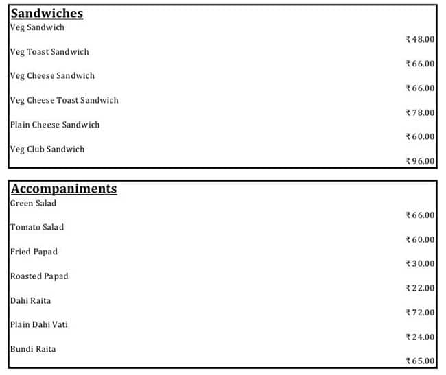 Hindu Lunch Home menu