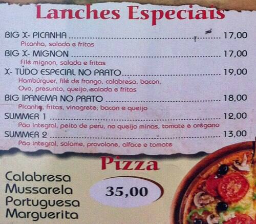 big Ipanema cardápio