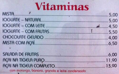 big Ipanema cardápio