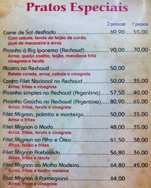 big Ipanema cardápio