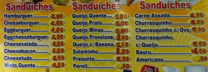 Torre de Belém cardápio