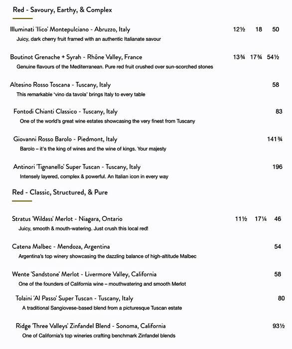 Menu at JOEY Don Mills steakhouse, Toronto, 75 O'Neill Rd