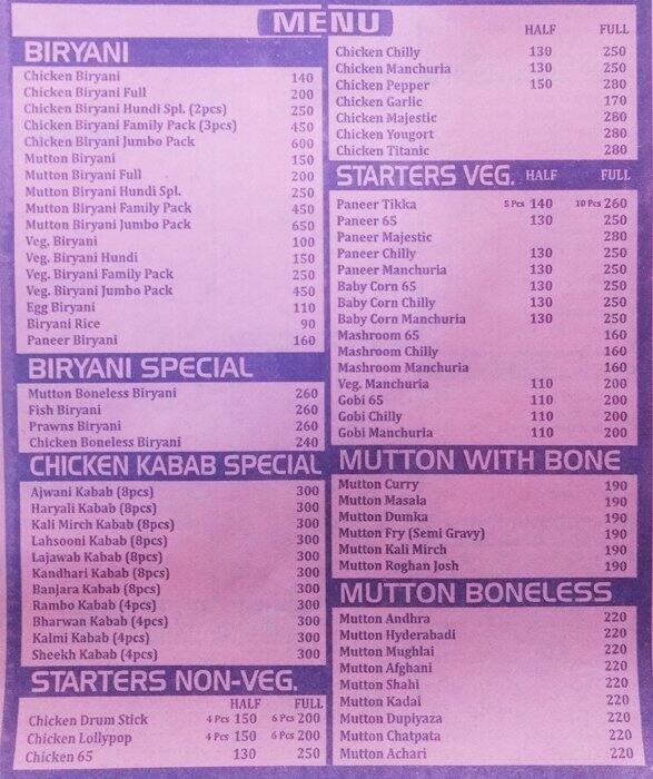 Hitech Bawarchi Menu, Menu for Hitech Bawarchi, Madhapur, Hyderabad