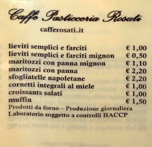 Menu di Caffè Rosati 