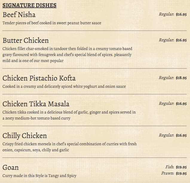 Menu at Bay Leaf restaurant, Tarragindi