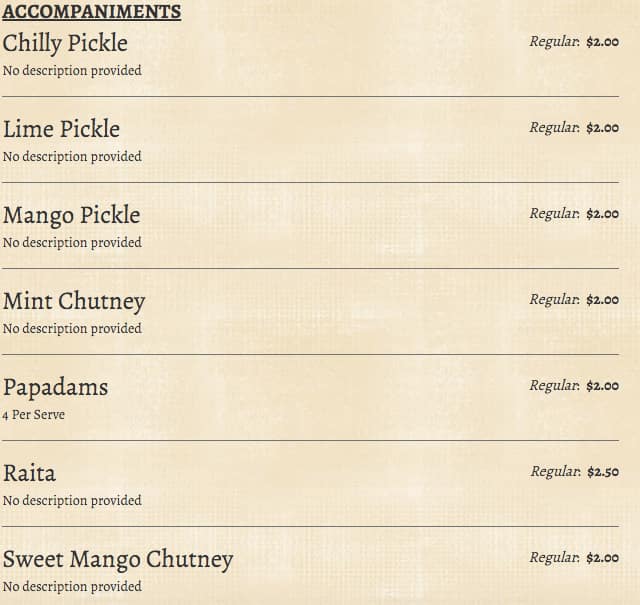 Menu at Bay Leaf restaurant, Tarragindi