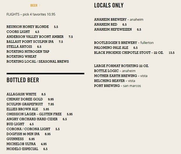 Menu at Reunion Kitchen + Drink Anaheim Hills restaurant, Anaheim