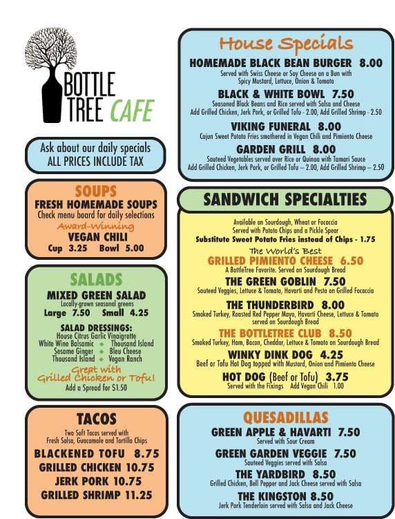 Bottletree Cafe Menu, Menu for Bottletree Cafe, Avondale, Birmingham
