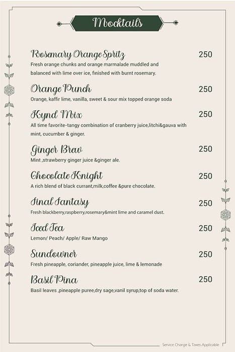 Menu at Kynd Cafe & Bar By Naap, Pune