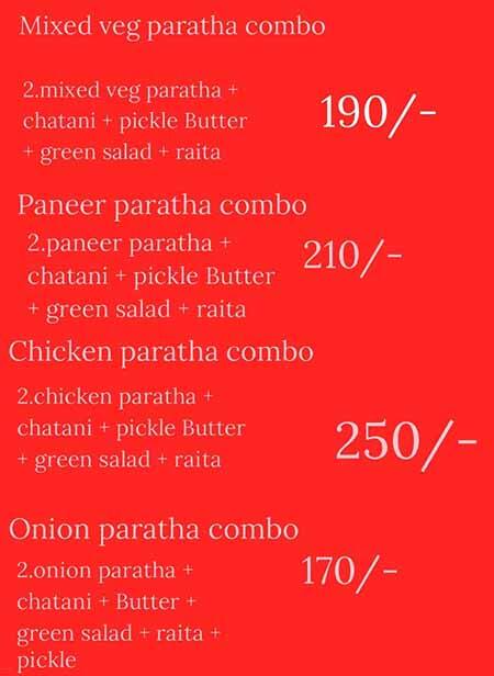 Menu of Yours Parathas, Kondapur, Hyderabad