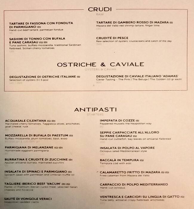 Menu of Luna Rossa Restaurant, Business Bay, Dubai