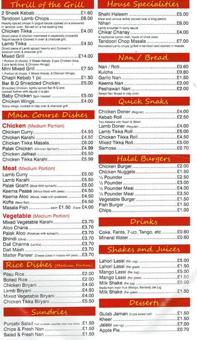 Menu at Mr Kebabish London restaurant, London, 107 Sydenham Rd