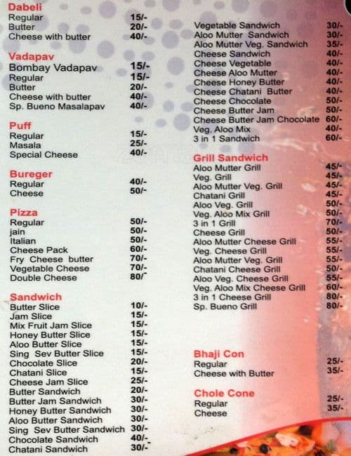Bueno Fast Food menu