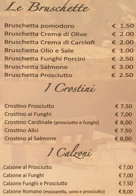 Menu di bisteccheria 4 venti 