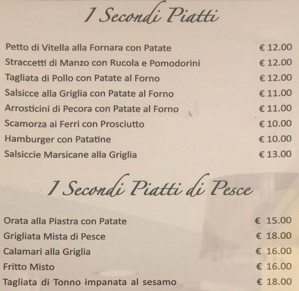 Menu di bisteccheria 4 venti 