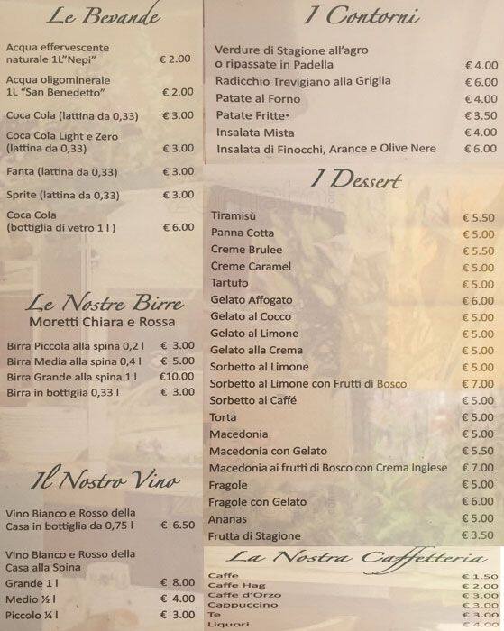Menu di bisteccheria 4 venti 