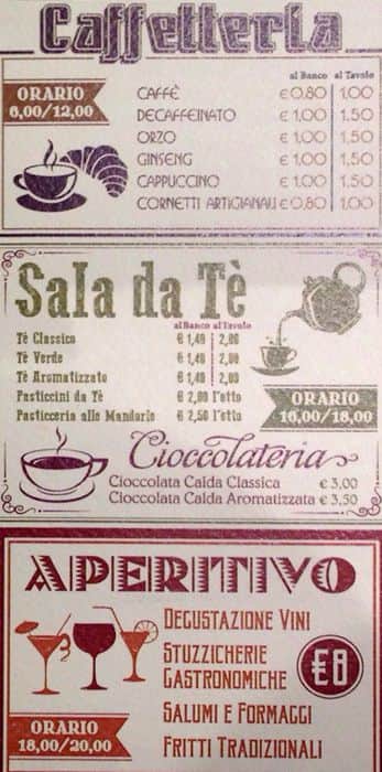 Menu di Taverne Trinacria 