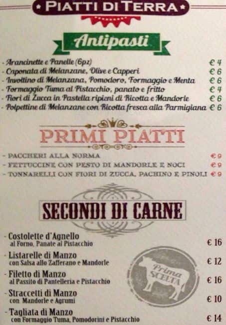 Menu di Taverne Trinacria 