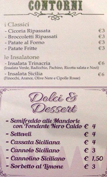 Menu di Taverne Trinacria 