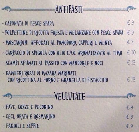 Menu di Taverne Trinacria 