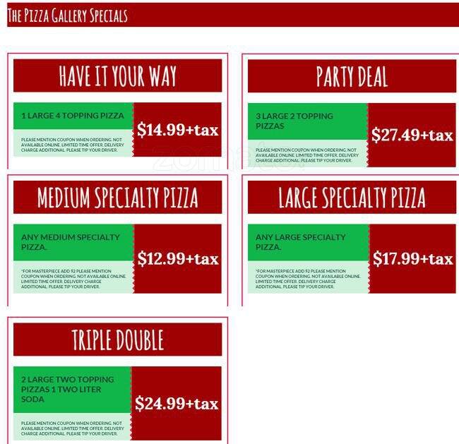 Menu at Pizza Gallery pizzeria, Burien