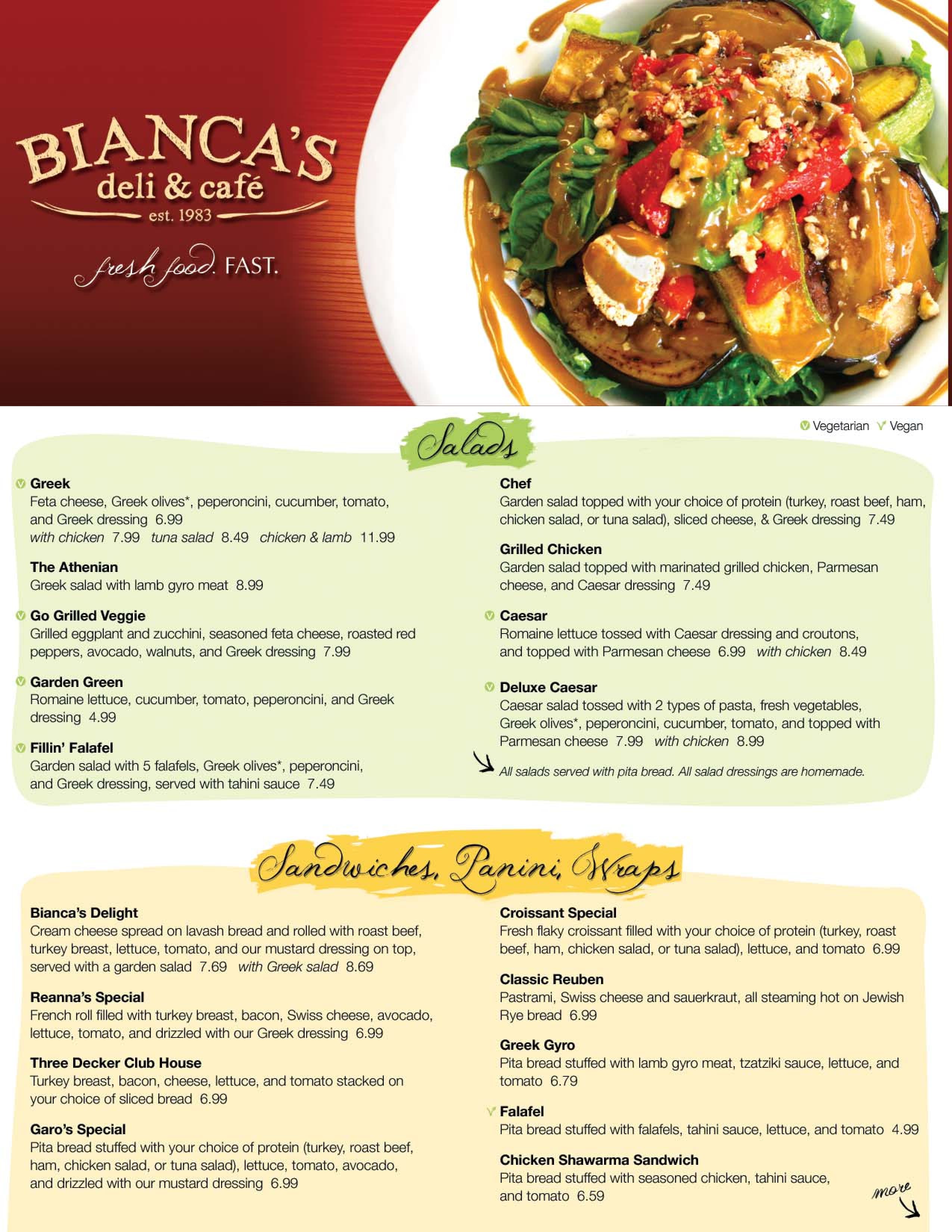 Bianca's Deli Menu, Menu for Bianca's Deli, East Hollywood, Los Angeles Urbanspoon/Zomato