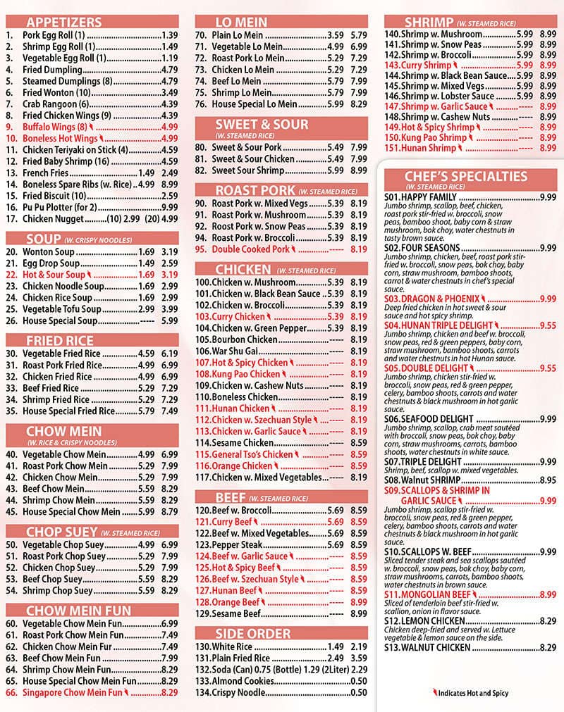 north dragon restaurant menu