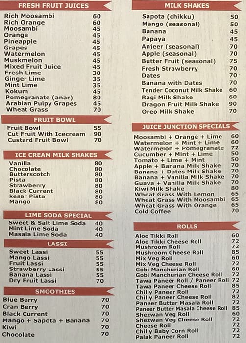 Menu at Juice Junction, Bengaluru, St Mark's Rd