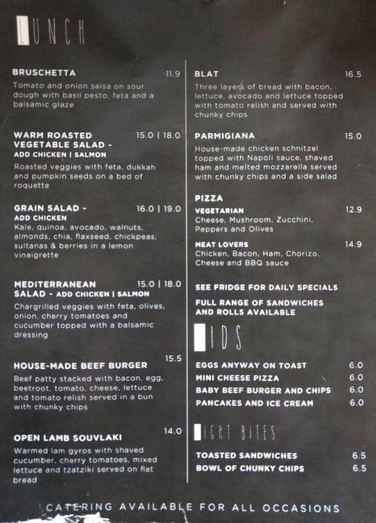 Menu at Benny & Me cafe, Essendon