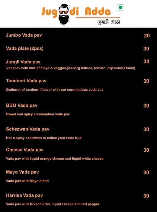 Menu At Jugaadi Adda Nizampura, Vadodara