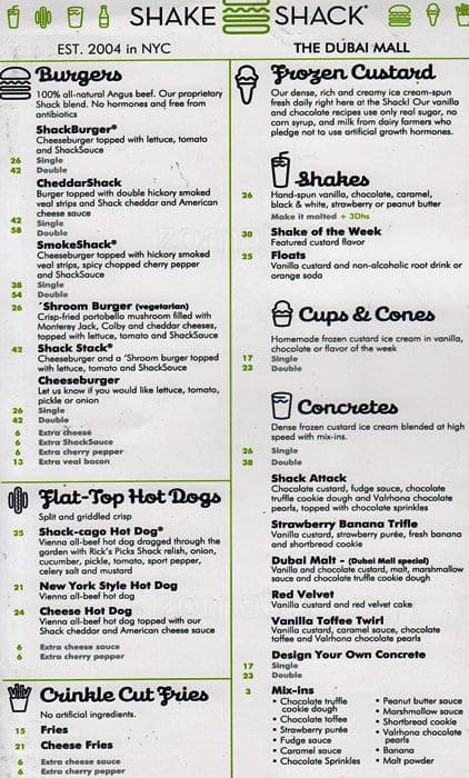 Shake Shack Printable Menu