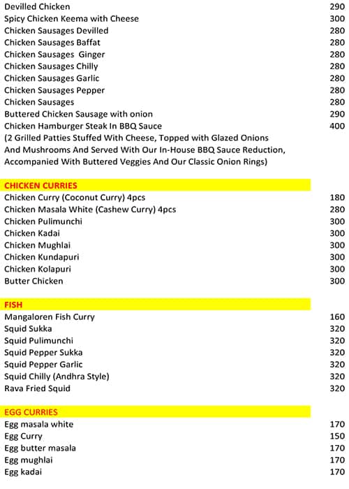 Mangala Bar & Restaurant menu