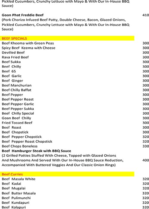 Mangala Bar & Restaurant menu