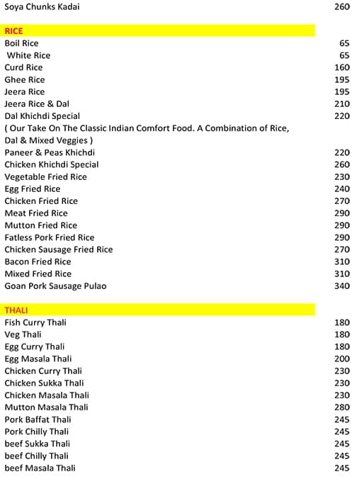 Mangala Bar & Restaurant menu