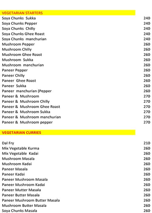 Mangala Bar & Restaurant menu