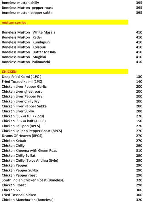Mangala Bar & Restaurant menu