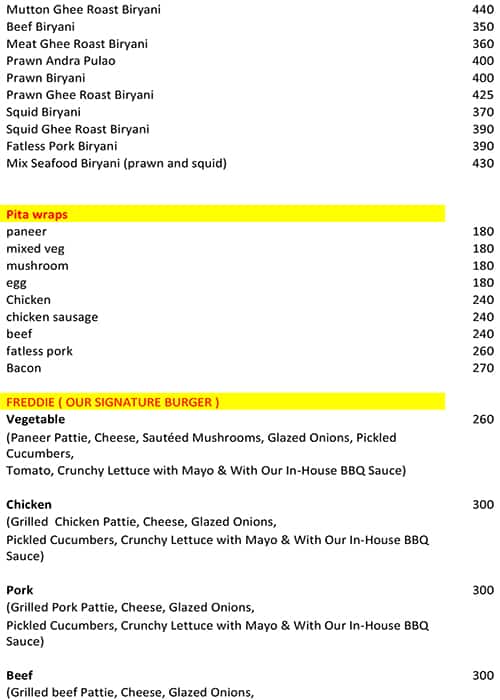 Mangala Bar & Restaurant menu