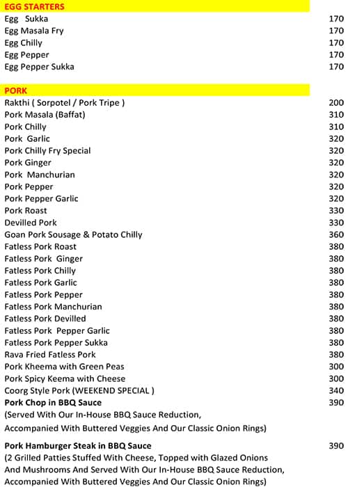 Mangala Bar & Restaurant menu
