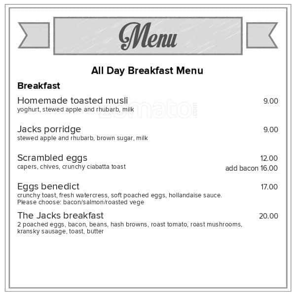 Jacks Coffee Lounge Menu,Menú para Jacks Coffee Lounge, Hillcrest, Hamilton Menumania/Zomato