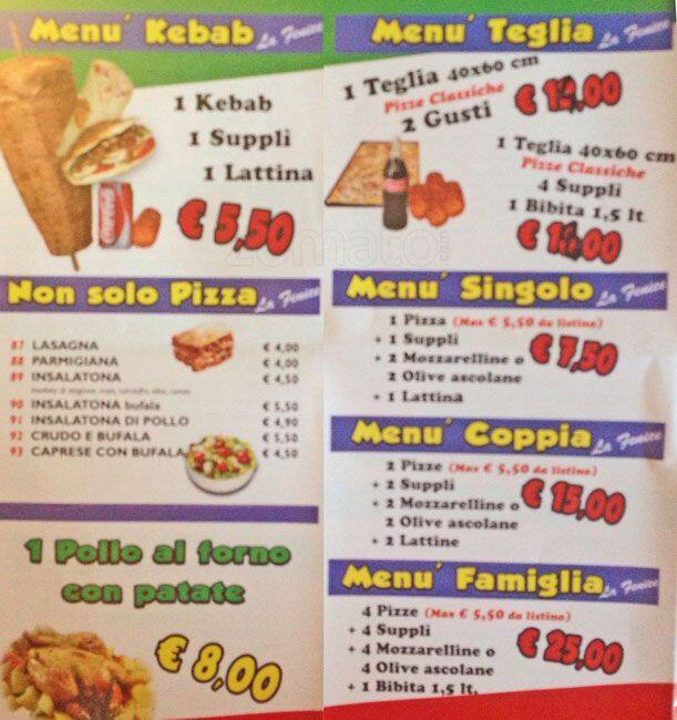 Menu di La Fenice 