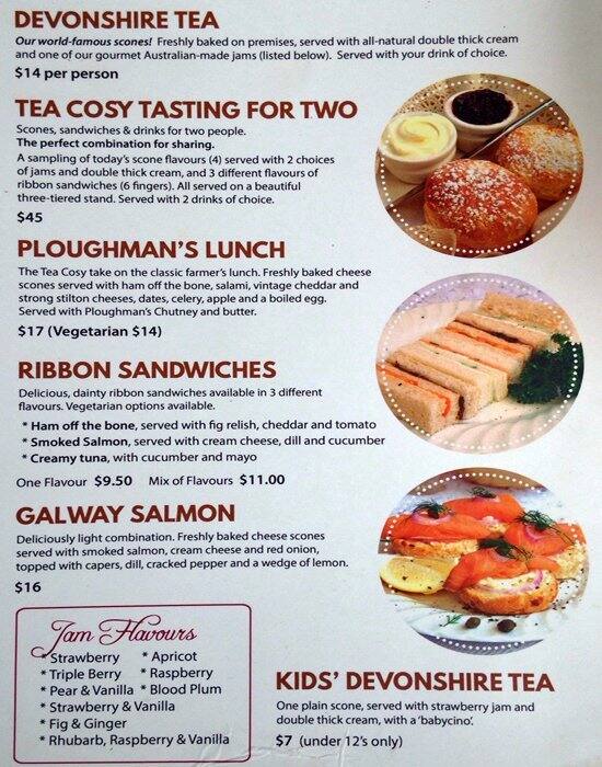 The Tea Cosy Menu, Menu for The Tea Cosy, The Rocks, Sydney